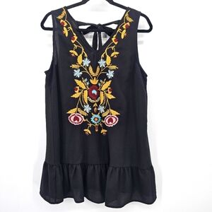 Grace & Emma Embroidered Sheer Tunic Ruffle Boho Tank Womens Size Large